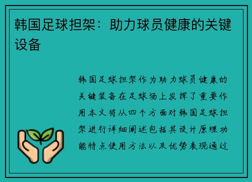 韩国足球担架：助力球员健康的关键设备